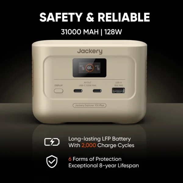 Jackery Explorer 100 Plus Portable Power Station (Dune White) - Image 4