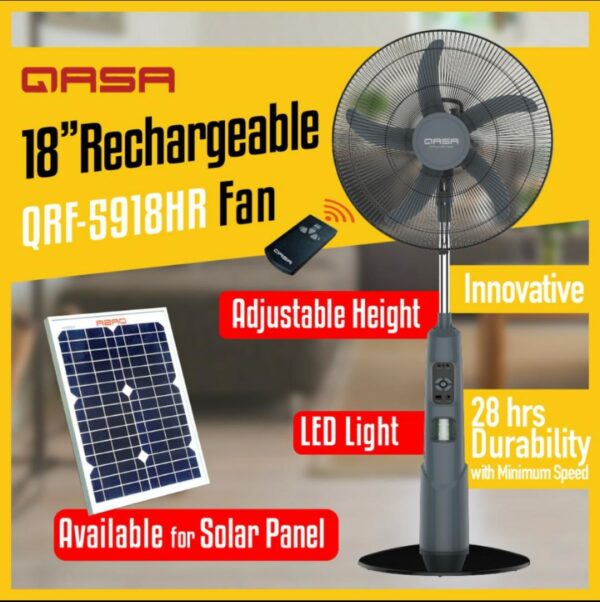 QASA 18" Rechargeable Standing Fan + 20W Solar Panel